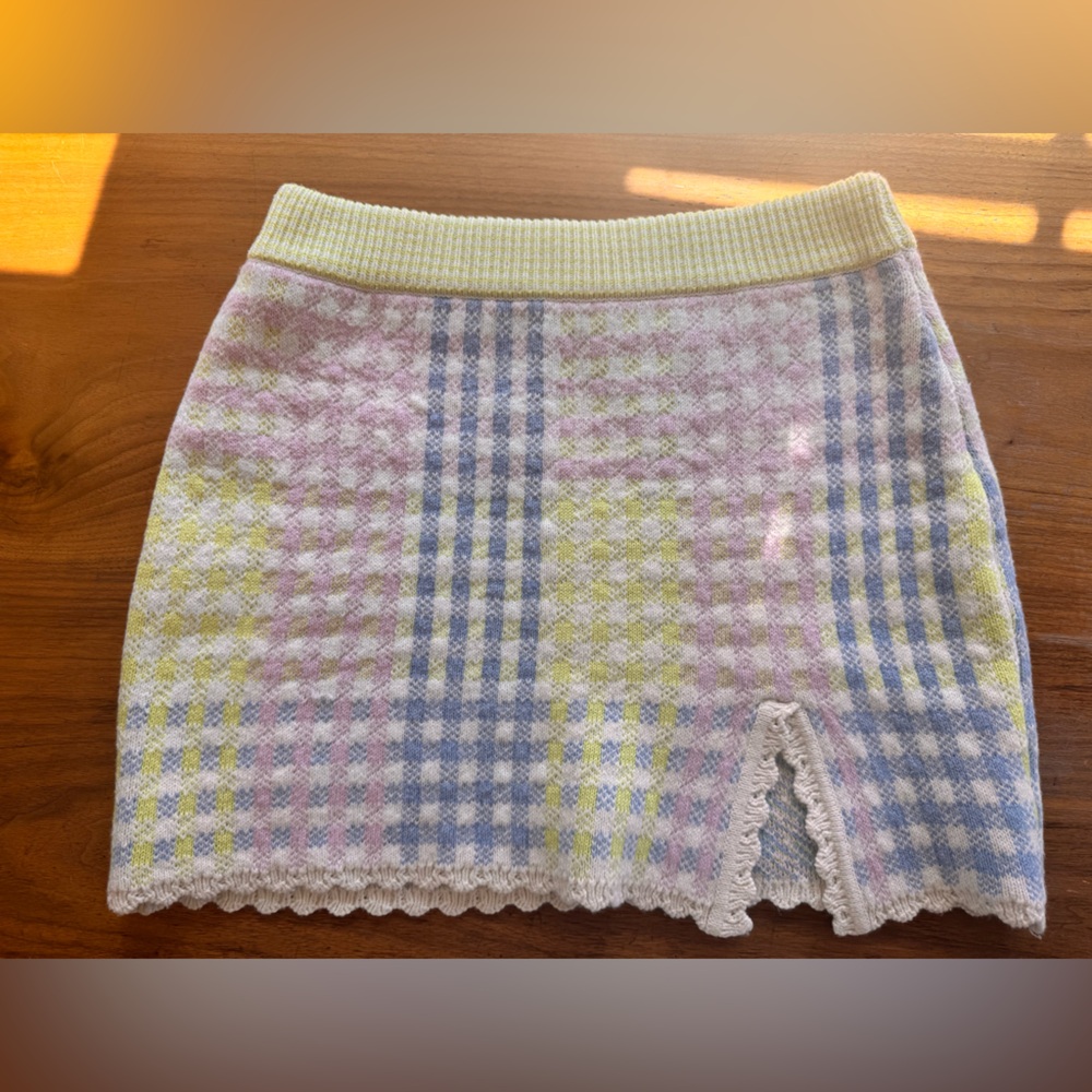 NWOT LOVESHACK FANCY Pawley Knit Plaid Pastel Skirt Large
